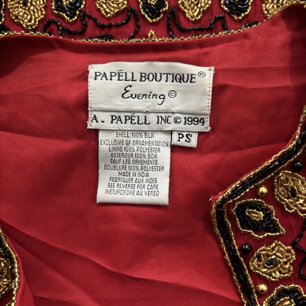 Vintage Papell Boutique Petite Small Evening Beaded Silk Jacket Old Money Retro - Picture 7 of 8